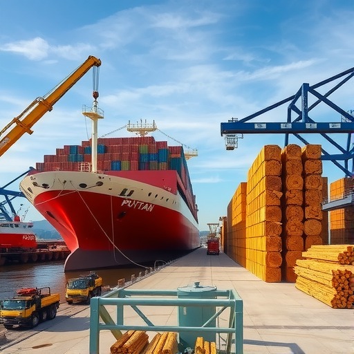 莆田口岸创下接卸单船原木最大载货量纪录(图1)