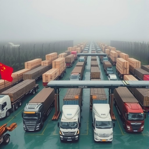 缅甸沿海没收大量木材放室外被泡坏(图1)