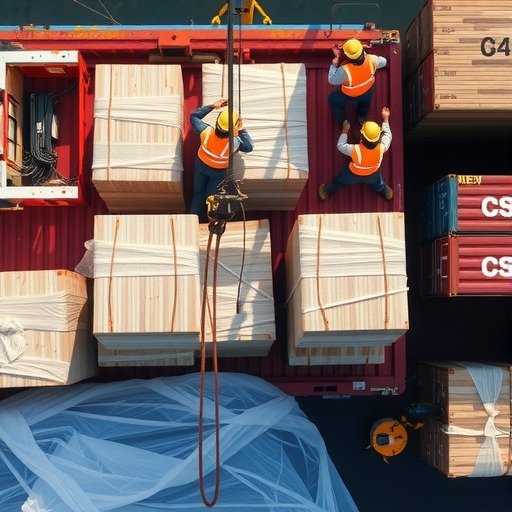 非洲用塑料包裹锯木再运往该地区的船只上(图1)