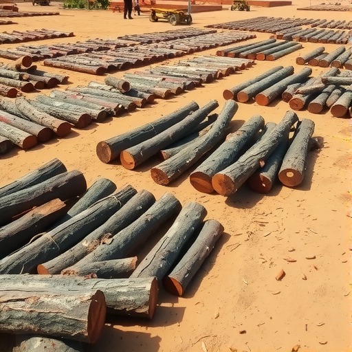 印度安得拉邦古德柏6月11日缴获99枝紫檀原木(图1)