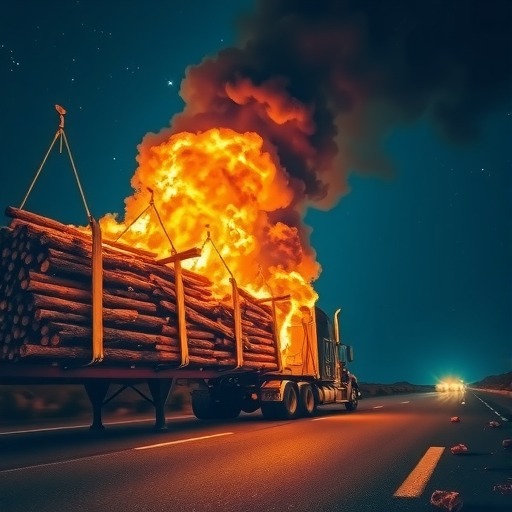 满载30吨木材半挂车凌晨在绕城高速突发大火(图1)