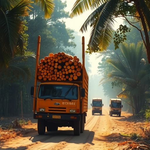 每7分钟就有一辆卡车从缅甸森林运走15吨木材(图1)