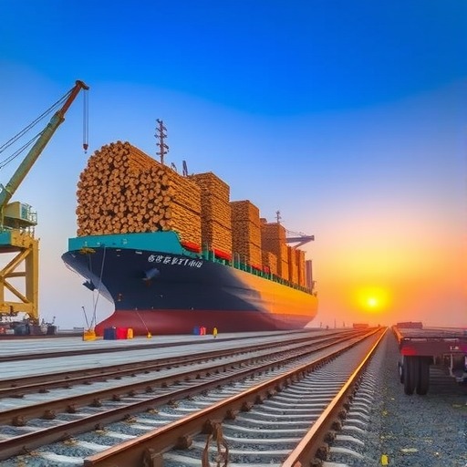 秀屿港区迎来海铁联运首航原木轮(图1) 秀屿港区迎来海铁联运首航原木轮(图1)