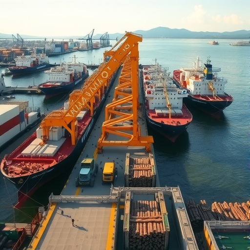 岚山目前仍有六条船在紧张缷原木(图1) 岚山目前仍有六条船在紧张缷原木(图1)