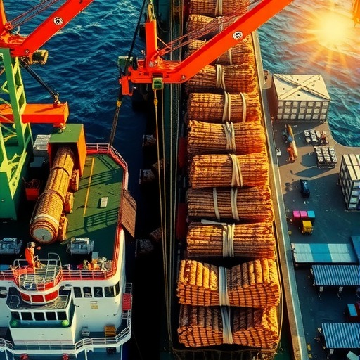 俄罗斯带皮原木首次登陆董家口港(图1)