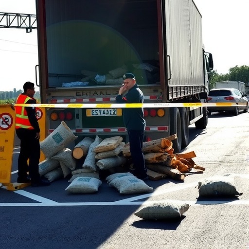 广西凭祥口岸一走私原木木炭冲卡车辆被海关拦截(图1)
