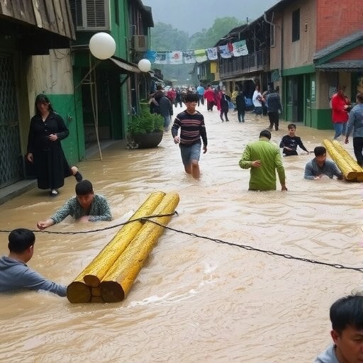 四川雅安连日暴雨 上千村民争捞木材(图1) 四川雅安连日暴雨 上千村民争捞木材(图1)