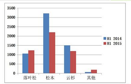 俄罗斯原木出口以樟子松、落叶松、云杉为主(图2)